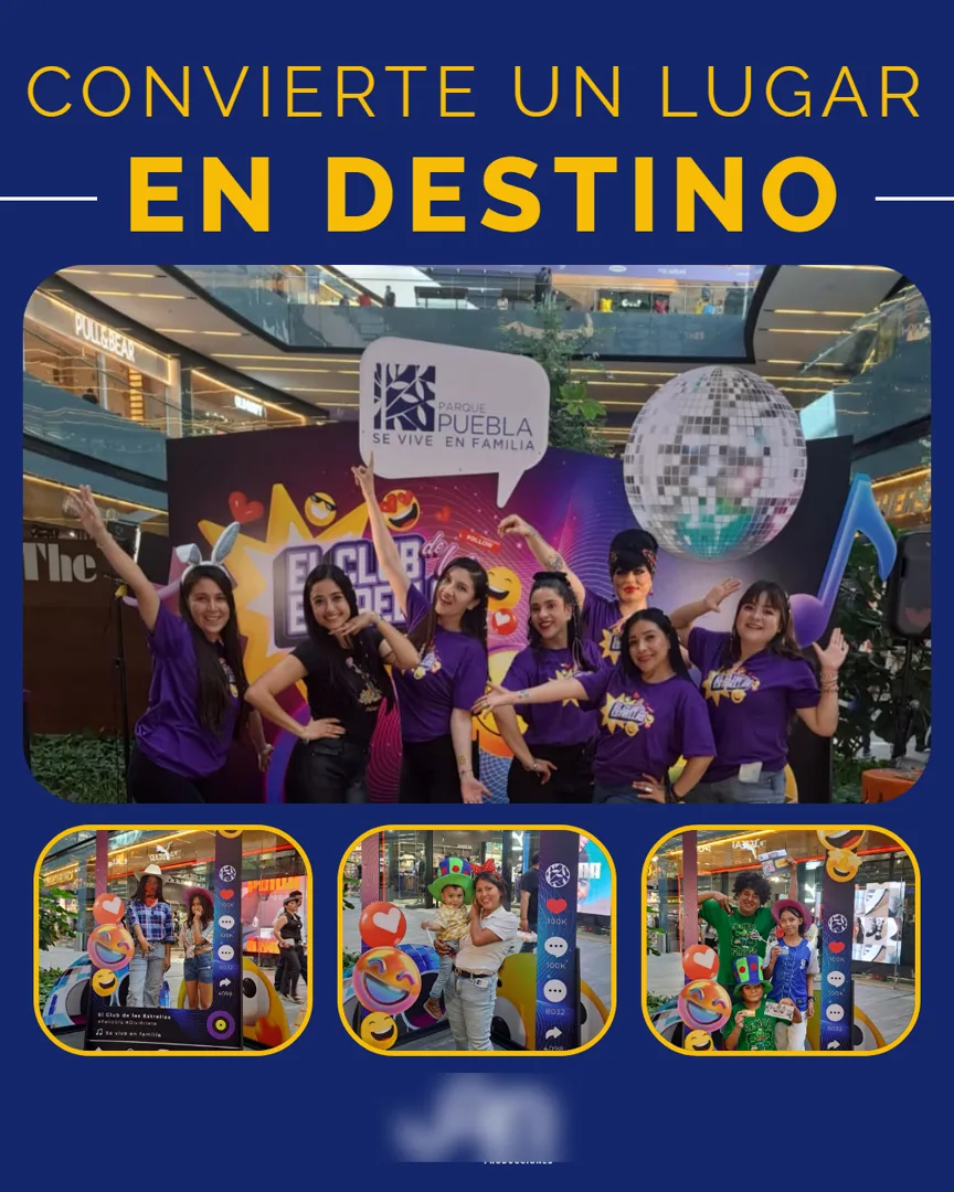 Publicación estática con la foto de un grupo en un stand y el título "Convierte un lugar en destino".