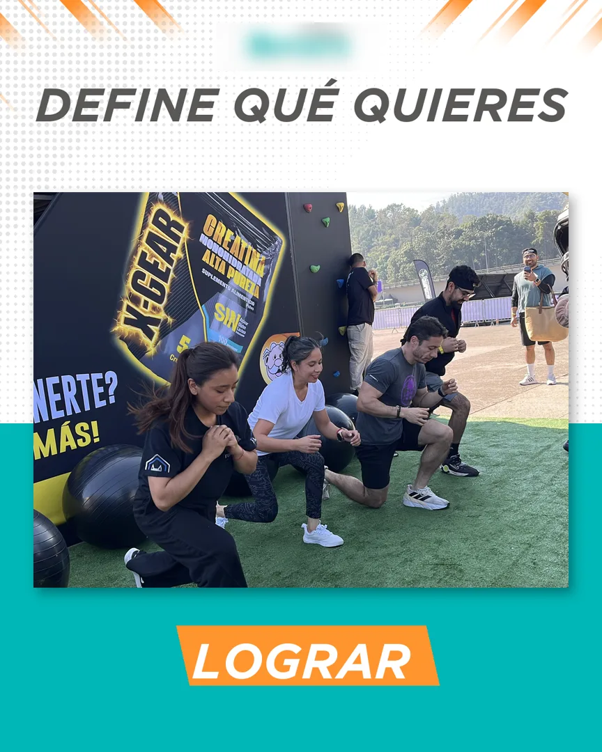 Primera lámina de un carrusel sobre experiencias de marca, "Define qué quieres", con personas entrenando.